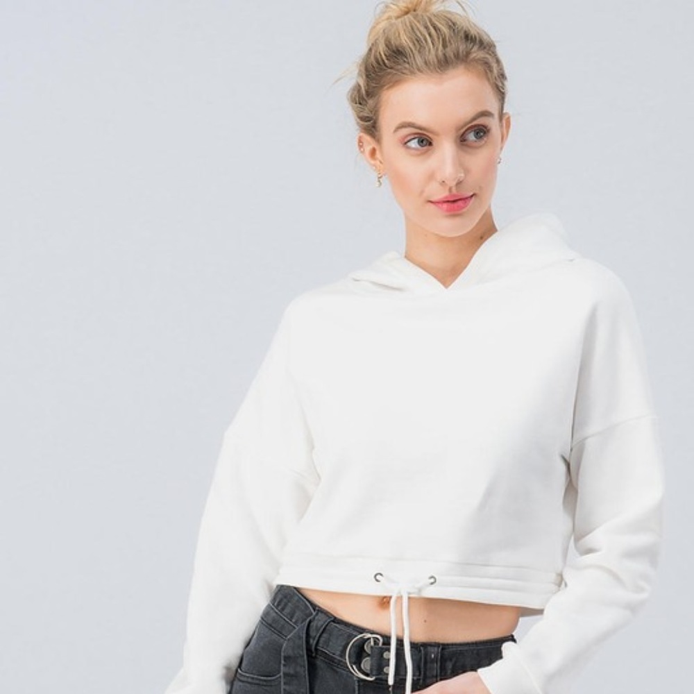 White Cropped Hoodie‎